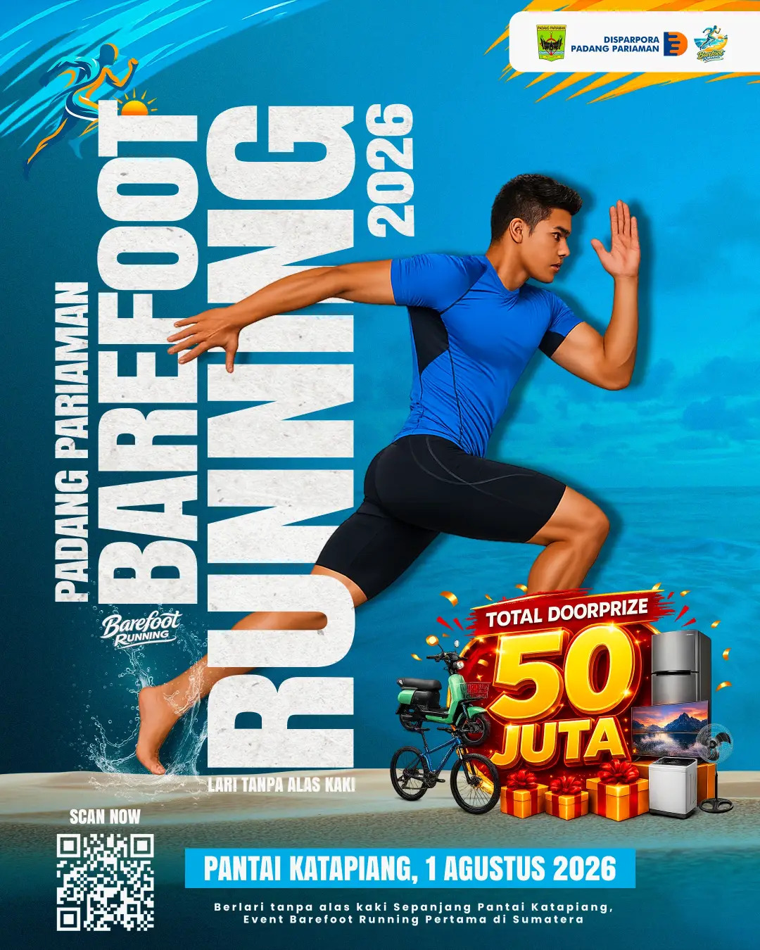 Padang Pariaman Gelar Barefoot Running 2026, Pertama di Sumatera, Hadirkan Sensasi Lari Tanpa Alas Kaki di Pantai Katapiang