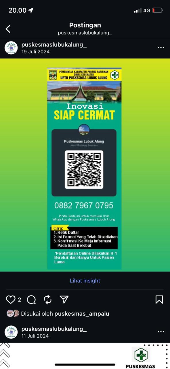 Pelaksanaan Inovasi SIAP CERMAT (Sistem Informasi Antrian Pasien Cepat Ramah Tepat) di Puskesmas Lubuk Alung