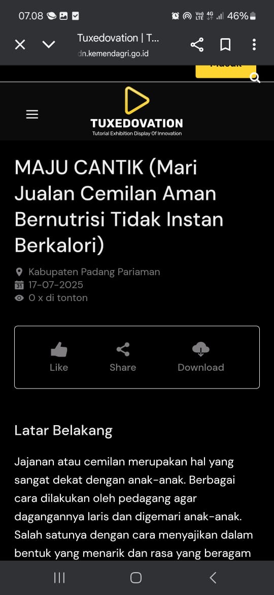 INOVASI MAJU CANTIK (MARI JUALAN CEMILAN AMAN BERNUTRISI TIDAK INSTAN BERKALORI)